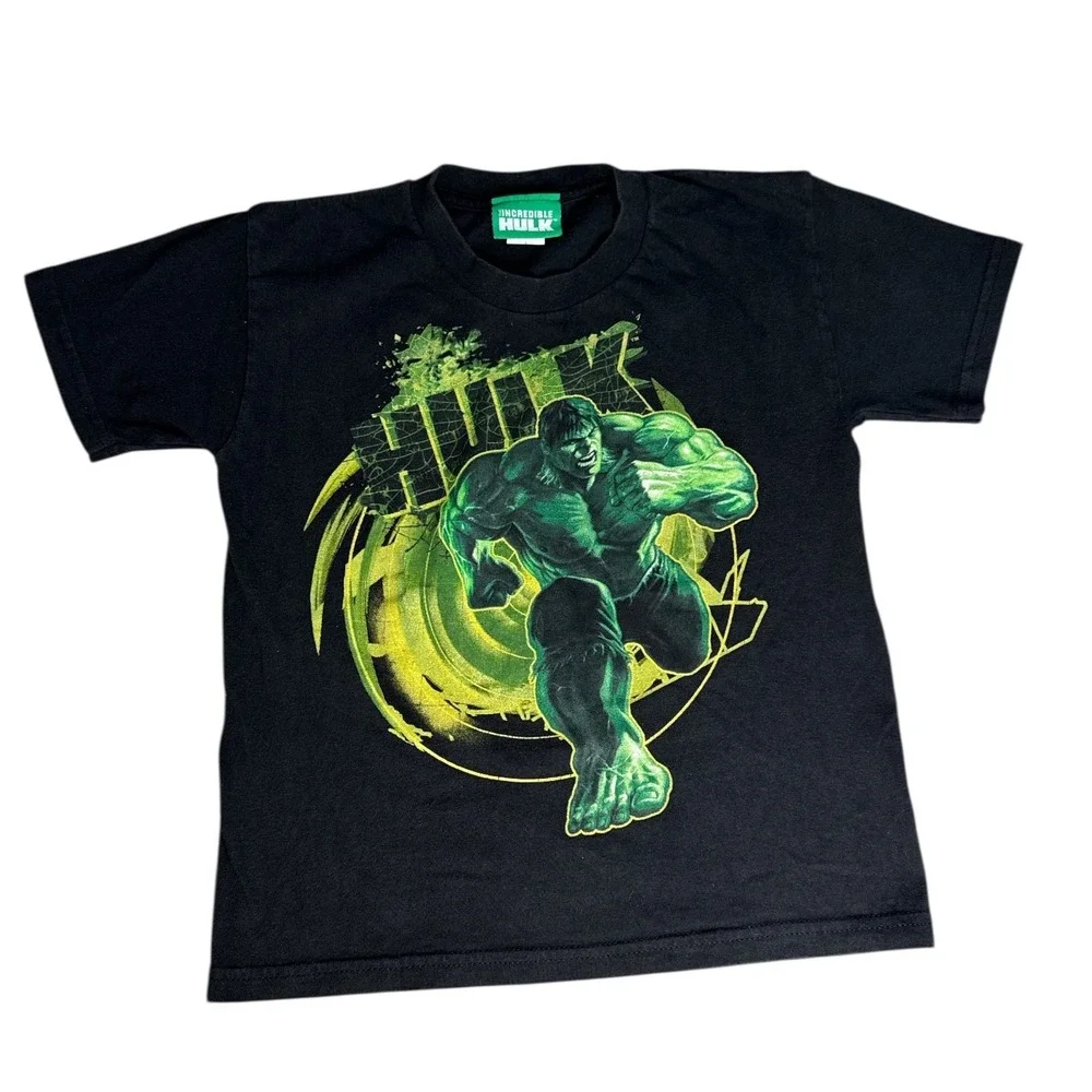 Incredible Hulk Y2K 2008 Cotton T-Shirt Kids Graphic Tee Size 7‎ Marvel Style